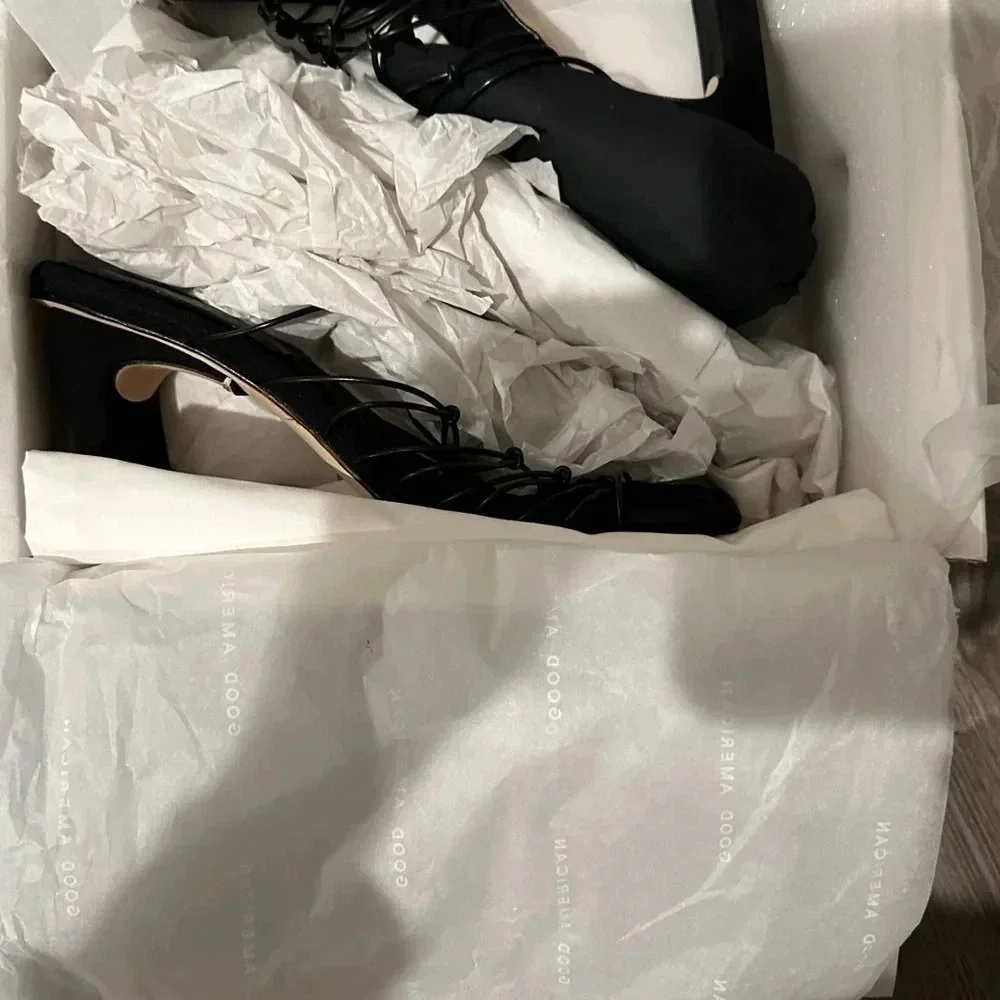 Good American Caged Mule Neoprene Heels NIB size 9